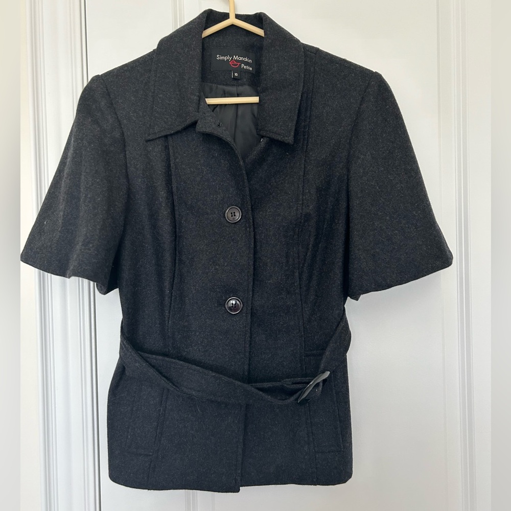 Simply Manakin Short Sleeve Wool Coat with Belt Size Petite 10